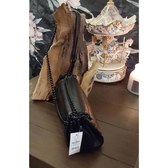 NWT~ALDO Black Kayleyyx Chain Accent Rock Inspired Shoulder/Crossbody Handbag - Picture 3 of 11